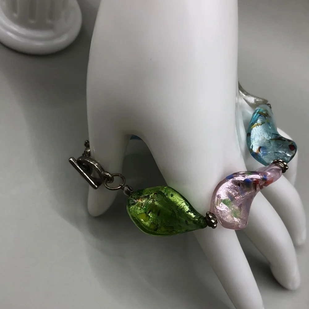 ARTISAN made curled art glass statement bracelet